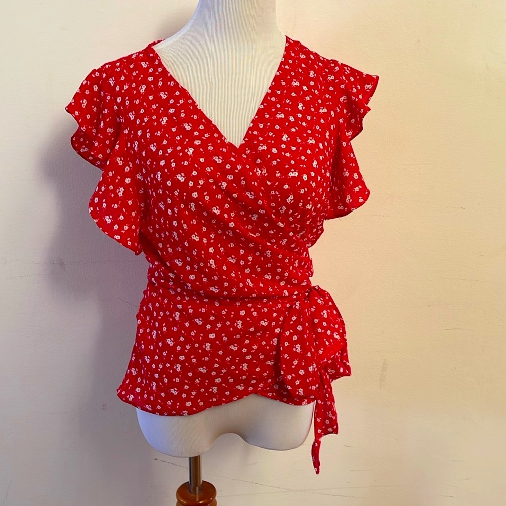 Max Studio Red Wrap Blouse Sz XS